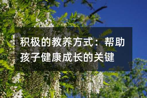 积极的教养方式:帮助孩子健康成长的关键