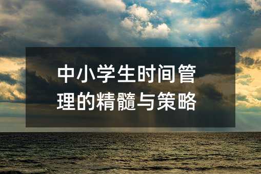 中小学生时间管理的精髓与策略