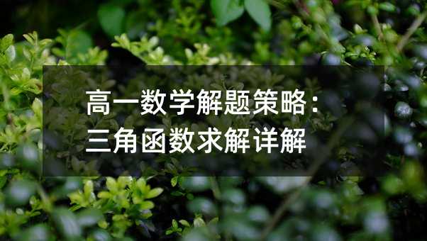 高一数学解题策略:三角函数求解详解