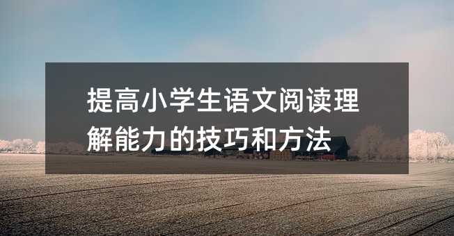 提高小学生语文阅读理解能力的技巧和方法