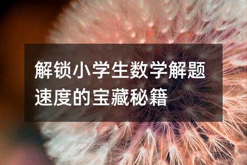 解锁小学生数学解题速度的宝藏秘籍