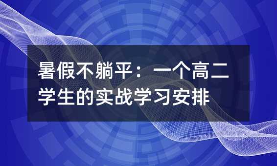 暑假不躺平:一个高二学生的实战学习安排
