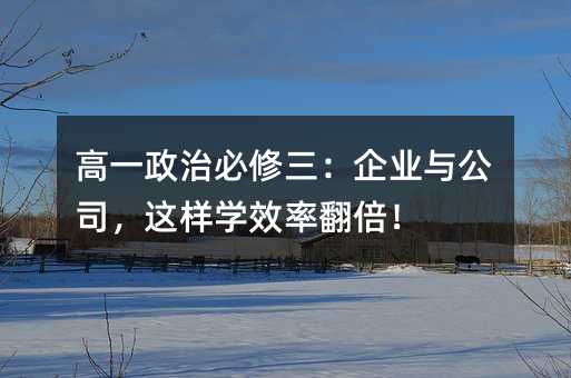 高一政治必修三:企业与公司,这样学效率翻倍!