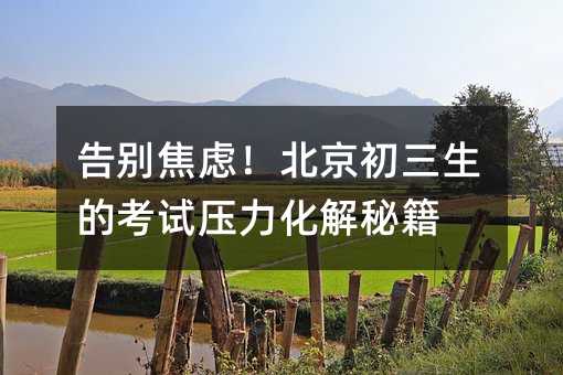 告别焦虑!北京初三生的考试压力化解秘籍